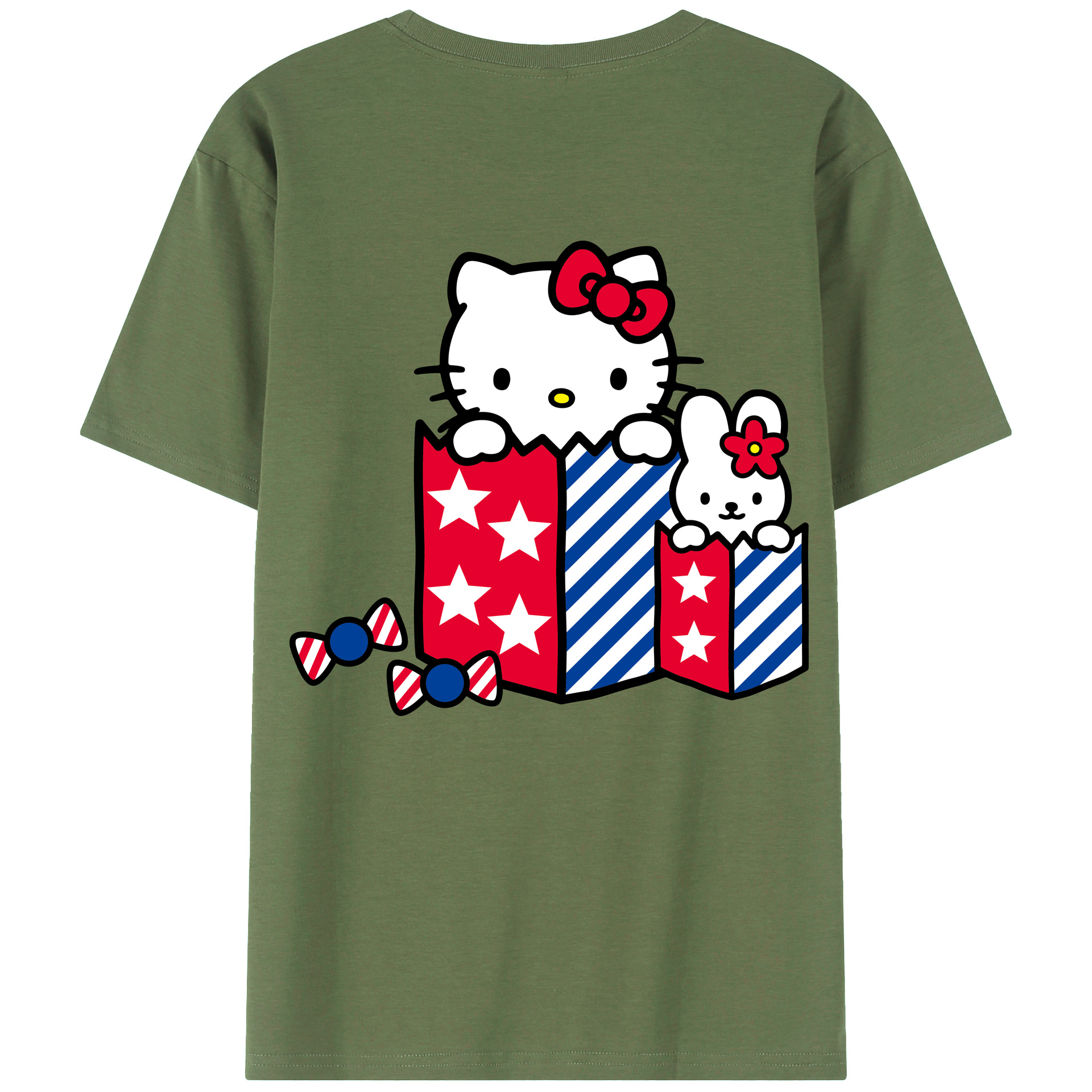 （画像用） Hello Kitty ハローキティ 綿100％ メンズ半袖Tシャツ（バックプリント） 通気性